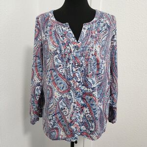 J. Jill Paisley Print Long Sleeve Button Front Pleated Blouse